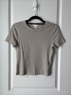 H&M Striped Crewneck Tee - Brown and White
